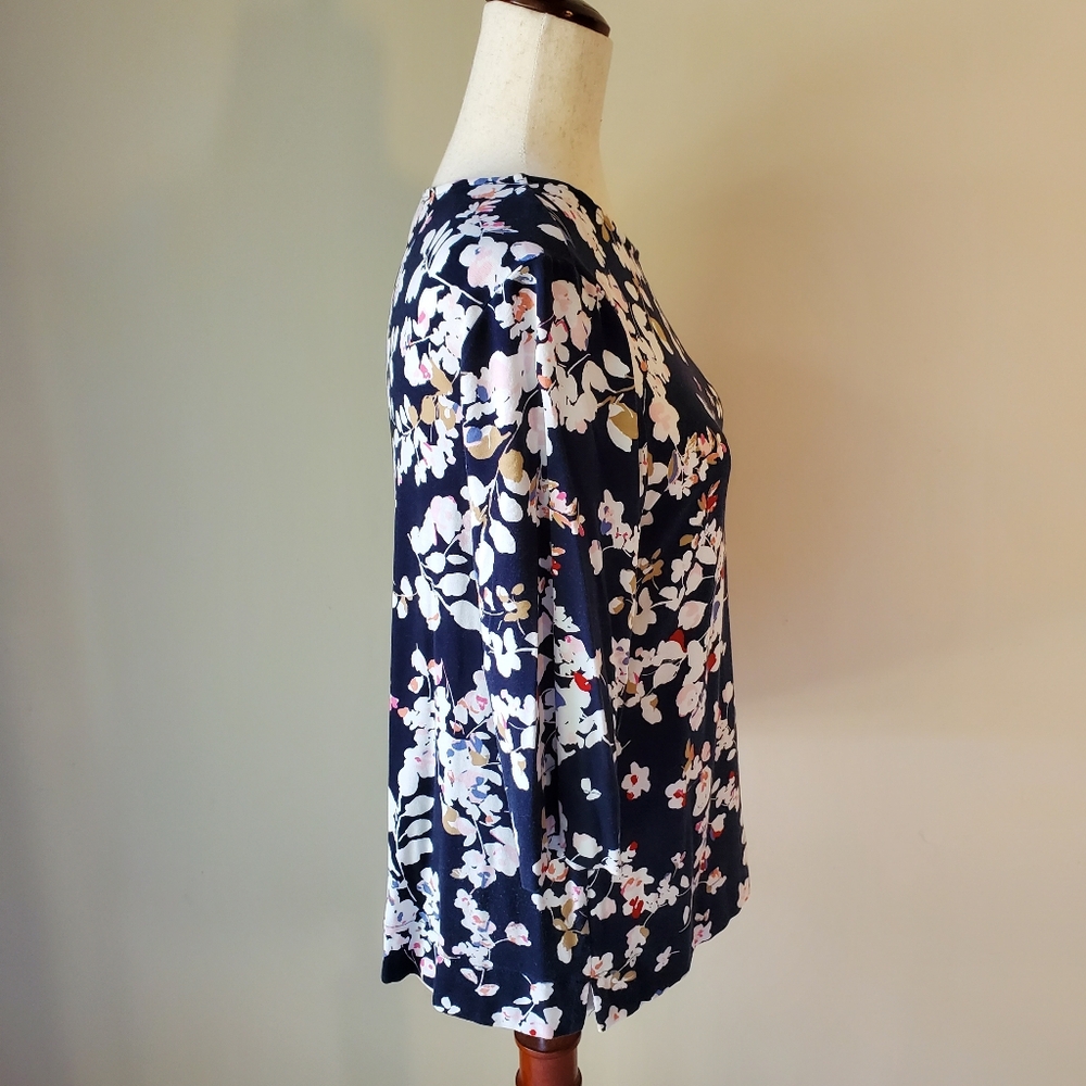 J. Jill Medium Petite Navy Floral Casual Blouse Top - Picture 4 of 14
